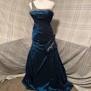 Stunning Teal Glitter Off-Shoulder Gown